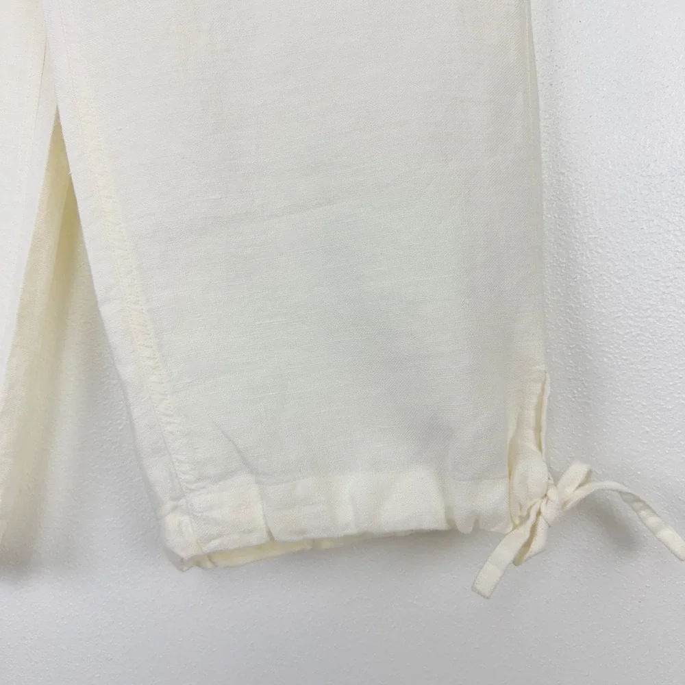 Banana Republic Linen Pants Size 8 Ivory Drawstring Cropped Tie Ankle‎ Beach